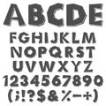 Black and white chopped alphabet, numbers and signs. Isolated vector objects.